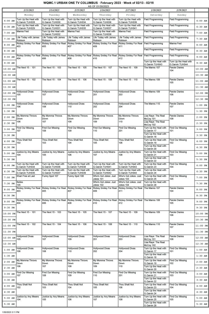 WQMC Schedule Feb 2023